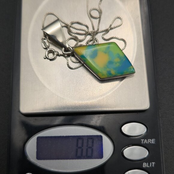 18 Inch Sterling Silver Rainbow Calsilica Stone Pendant Necklace A6324 - Picture 7 of 7